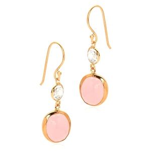 🌟PRICE DROP‼️Pink Smoke Quartz Oval Hook 22K Gold Plated Bezel Earrings